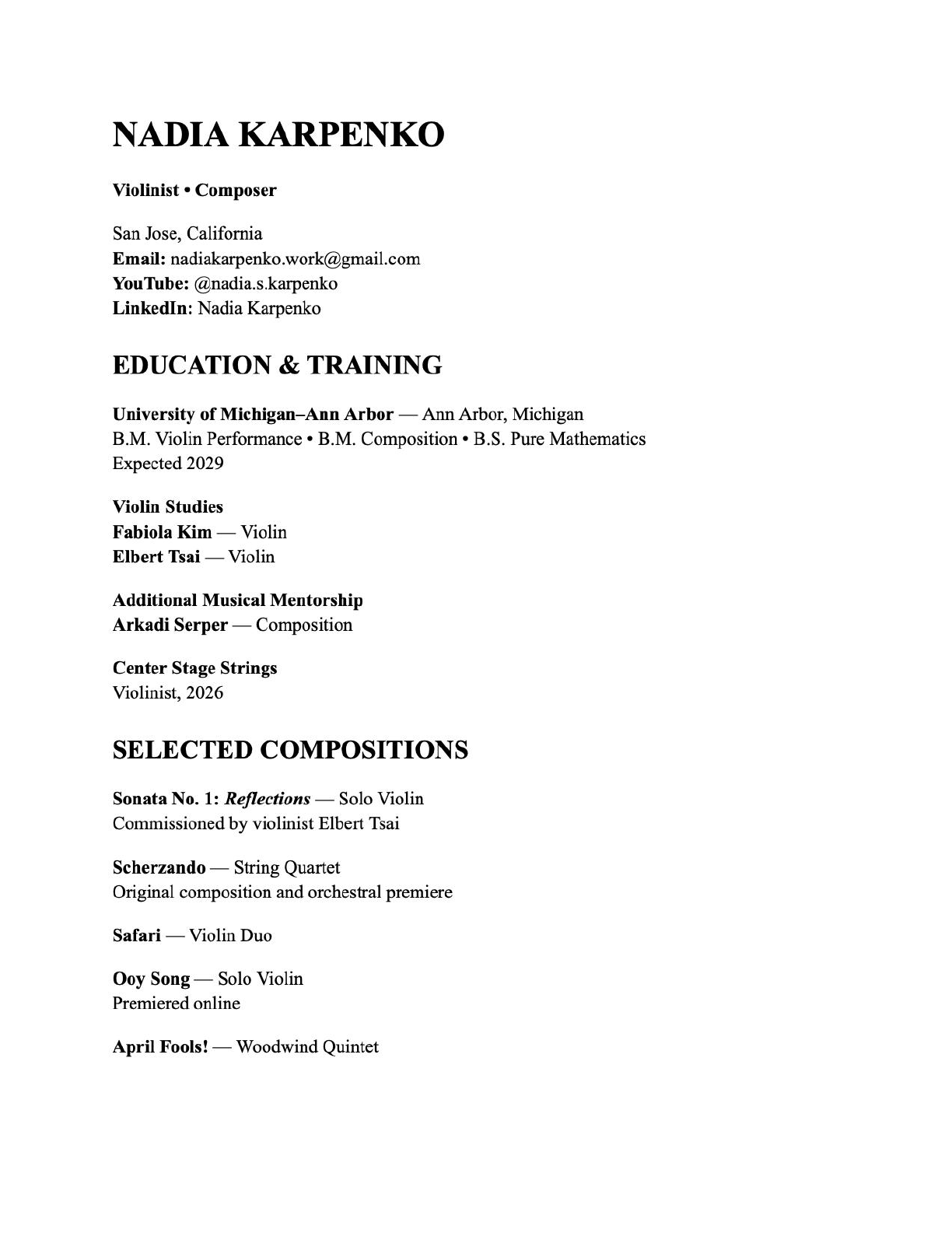 Page 1 of Nadia Karpenko’s curriculum vitae